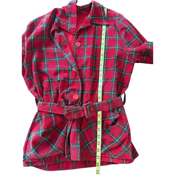 VTG 1950's Kerrybrooke Thin Red Green Flannel Coat Jacket with Belt USA Made - Picture 7 of 7